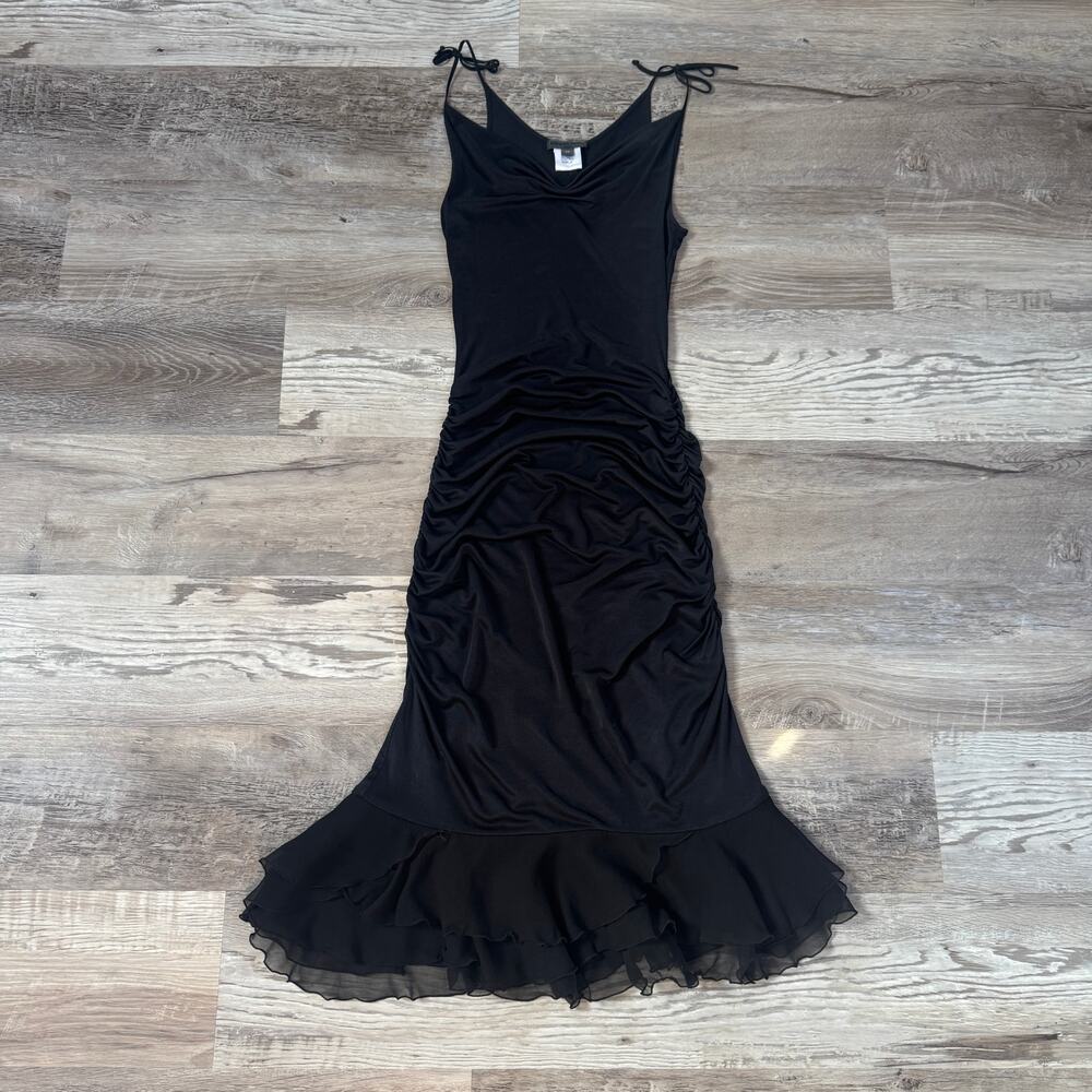 Vintage Renato Nucci Paris 100% Silk Black Dress Ruched Cowl Neck Y2K Formal XS